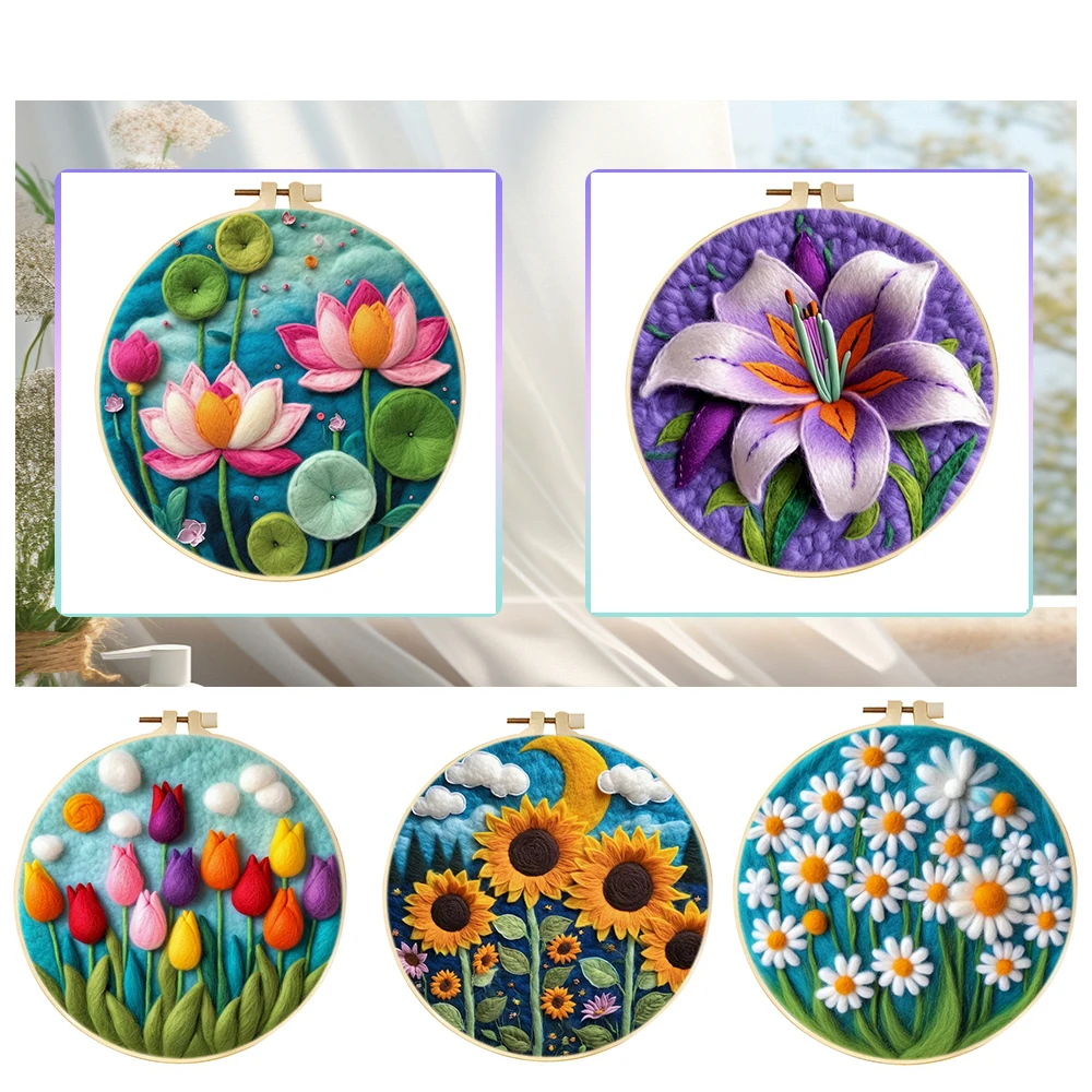 

GATYZTORY Wool Felt Package Beginners Painting Flowers Felt Needle Kit Diy Craft Worsted Wool Stitch Craftwork Needle Felting