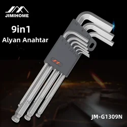 JIMIHOME 9PCS Allen Key Set with Ball End Hex Wrench S2 Alloy Steel Allen Keys for Bicycle Repair Furniture and Electrical Home