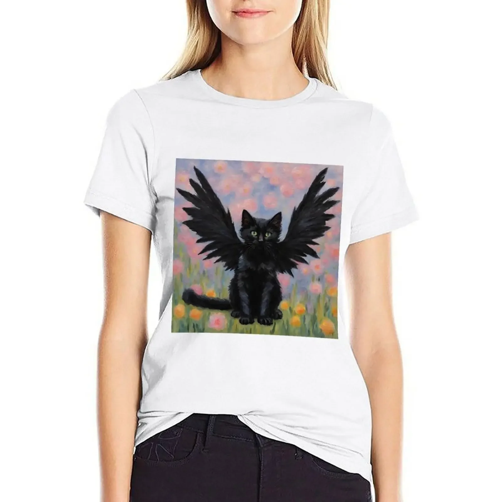 

Emerald Black Cat T-shirt cute tops summer clothes t shirts for Women graphic