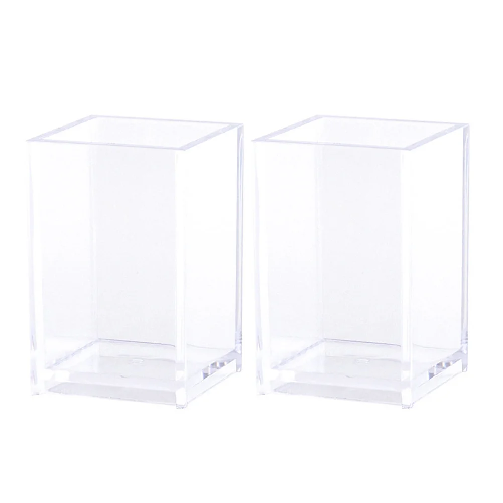 2 قطعة أصحاب القلم مربع شفاف صناديق تخزين سطح المكتب مكتب منظم القرطاسية الحاويات قلم رصاص المنظم #4