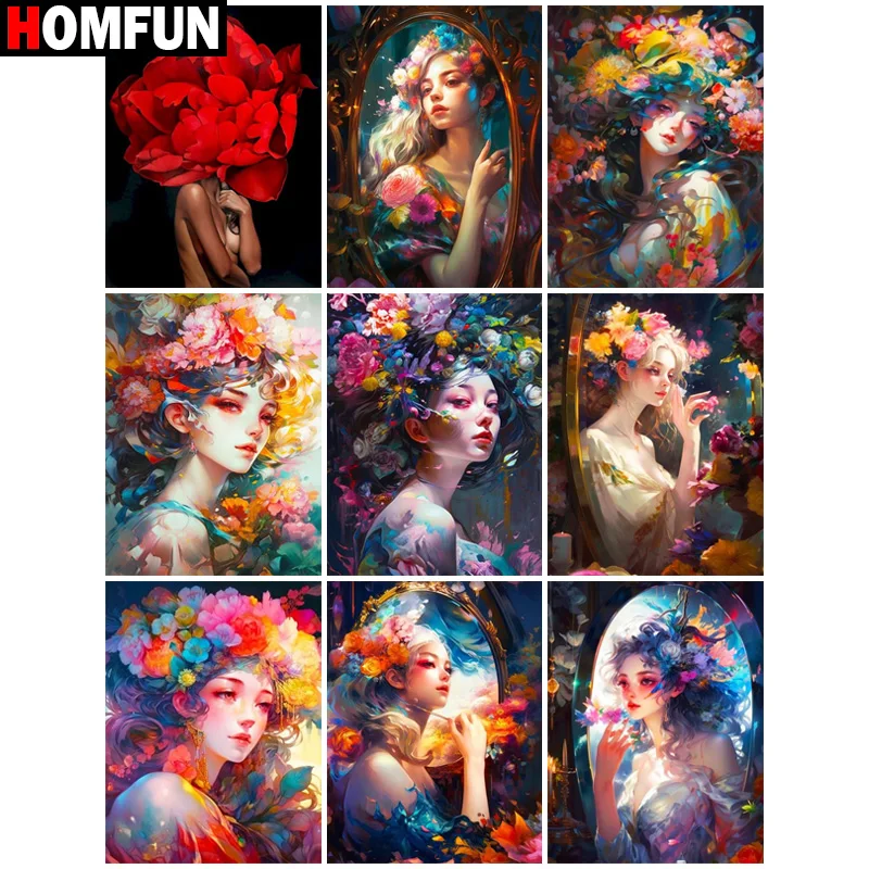 

Алмазная 5D Вышивка HOMFUN «Портрет, красивый цветок», «сделай сам», вышивка крестиком, семейное украшение