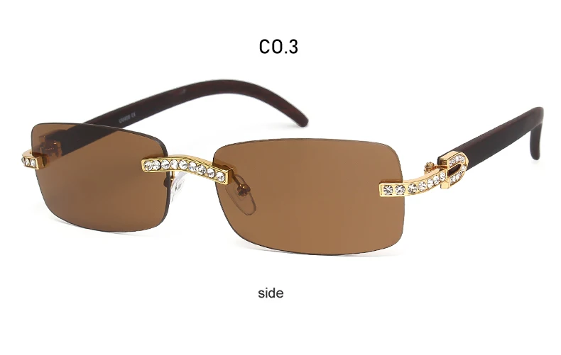 Kenbo Vintage randlose Rechteck Sonnenbrille für Frauen Männer Luxus Brille Mode Kristall Holz Brillen Sonnenbrillen uv400 – Detail 11