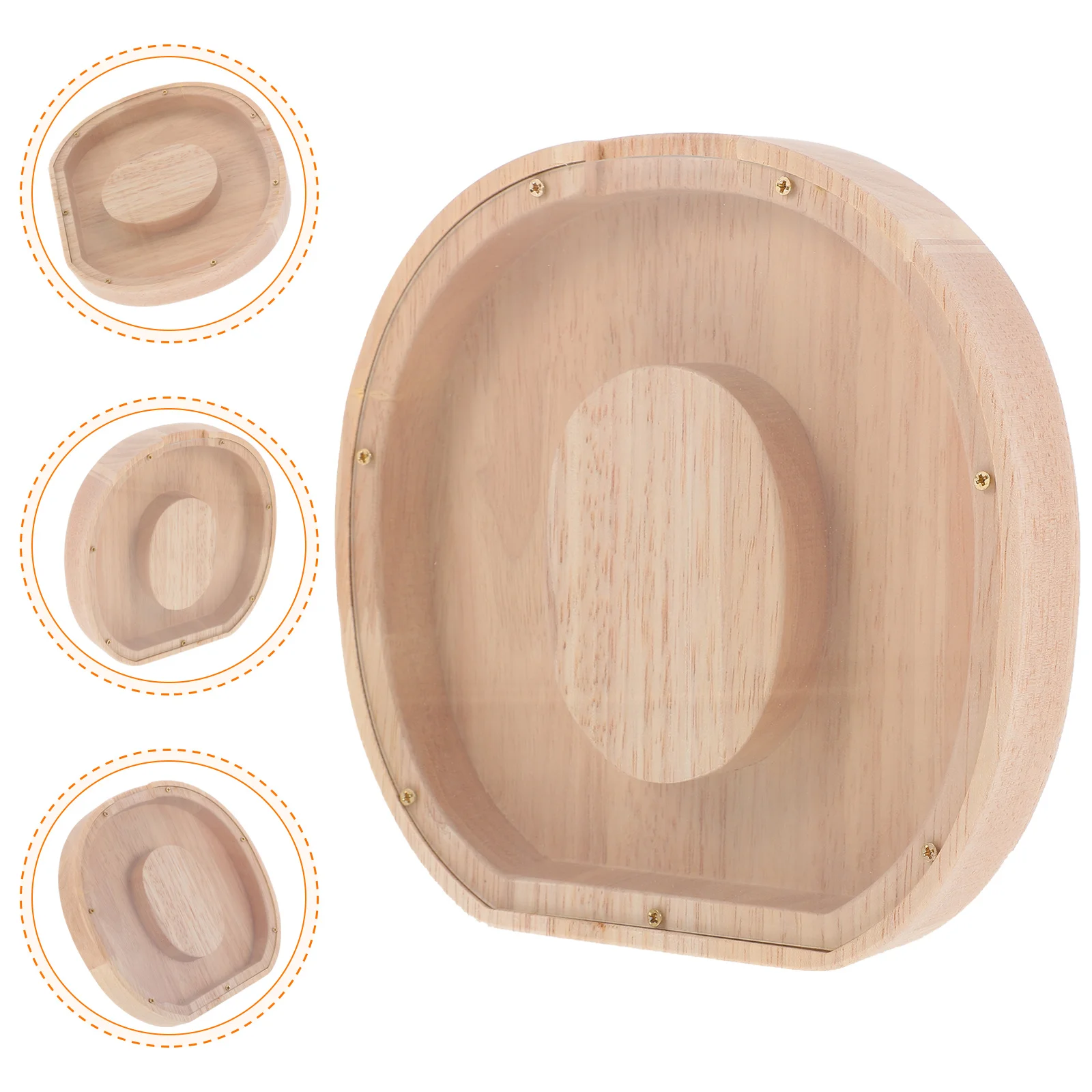 

Wooden Piggy Bank Letter O Shape Coin Bank Large Capacity Clear Window Natural Wood Material Rustic Style Alphabets