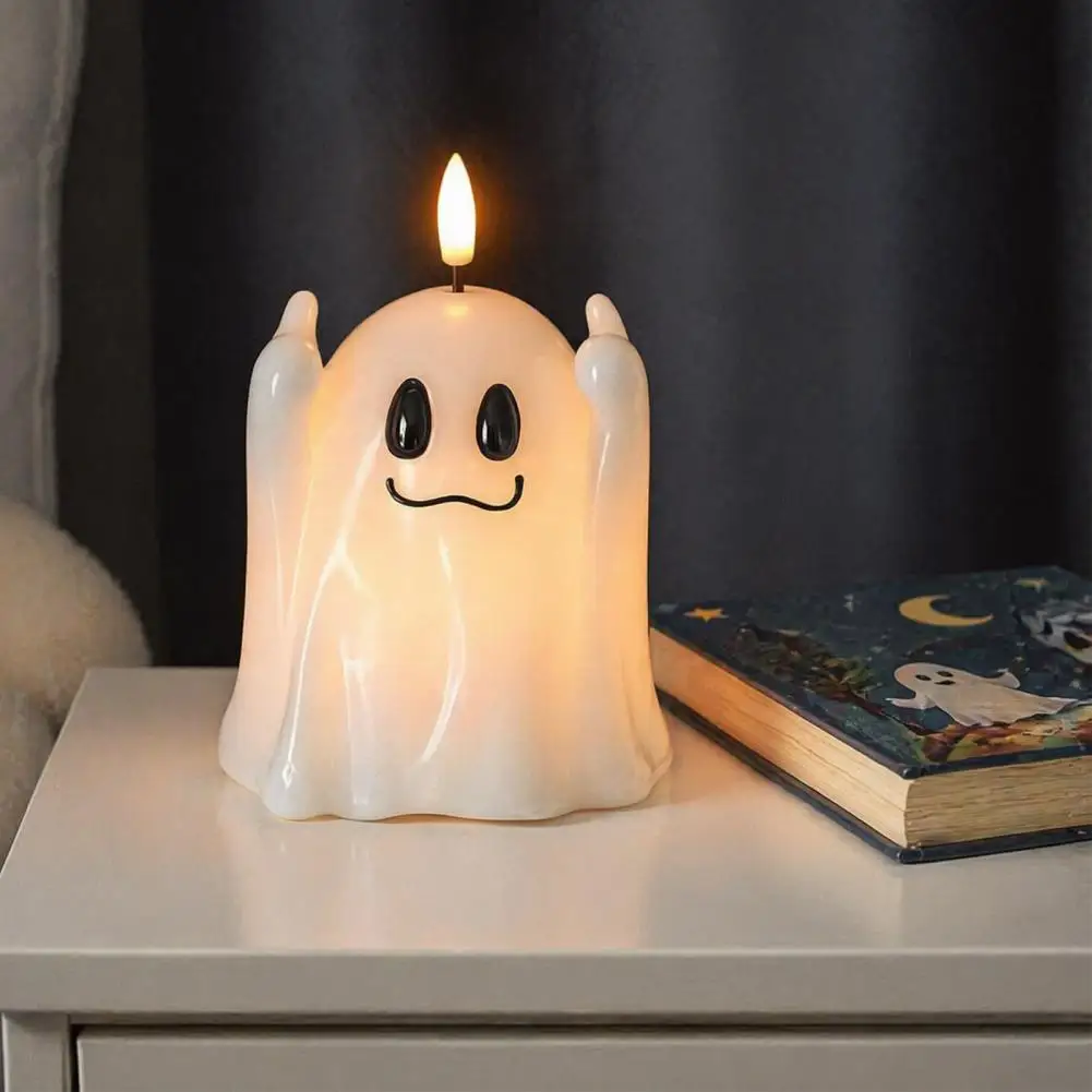 Halloween Ghost Decoration Halloween Ghost Flameless Candle Set Cute Ghost Holding Boo Letter Tealight Battery for Party