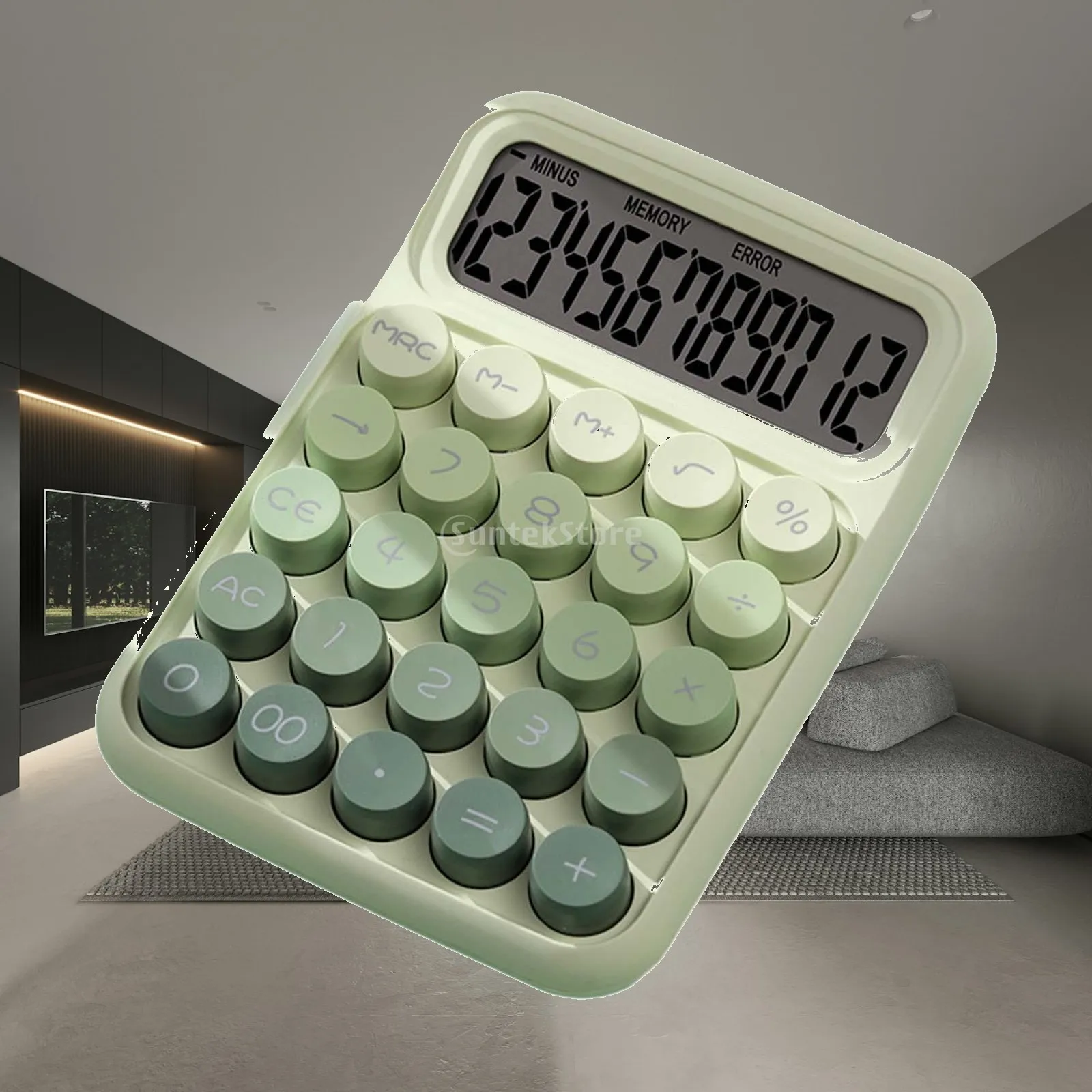 Desktop Mechanical Calculator 12 digits Big Buttons Battery Operated Gradient Color for Basic Numerical Calculation Convenient