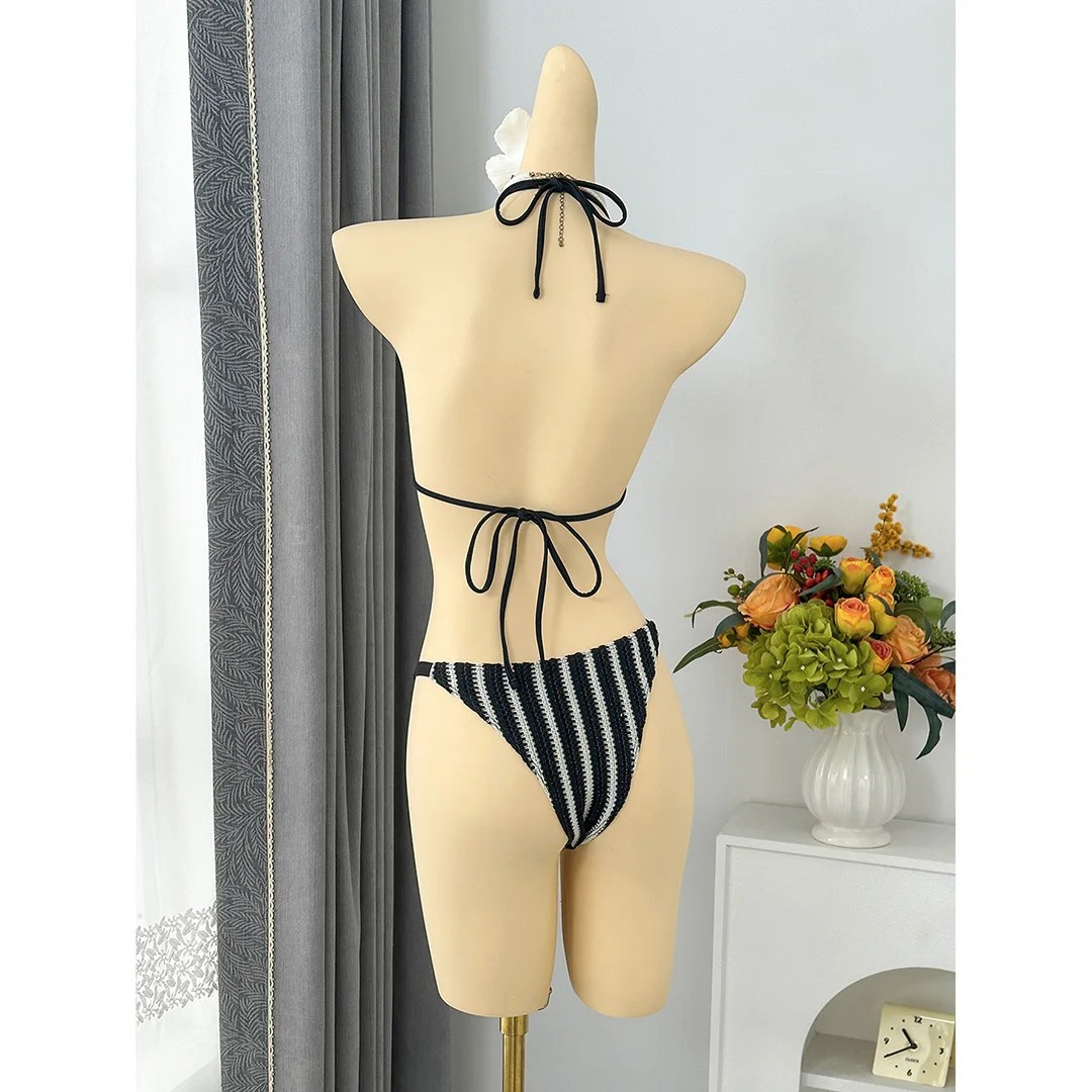 5 Farben mit Hose, gestreifter Neckholder-Bikini, Damen-Badebekleidung, dreiteiliger Bikini-Set, Badeanzug, Badebekleidung, Schwimmbekleidung V7838P – Detail 16
