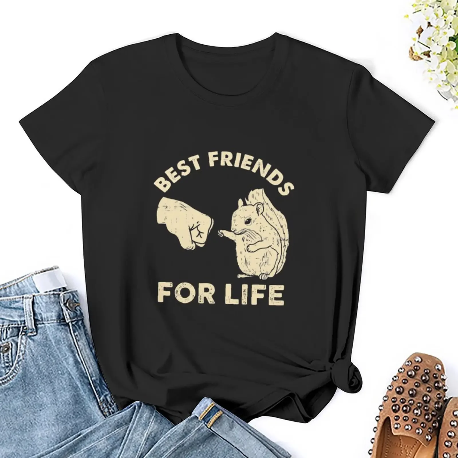 Retro Vintage Eekhoorn Beste Vriend Voor Het Leven Vuist Bump T-Shirt Dames Dierenprint Shirt Voor Meisjes Kleding Voor Vrouw