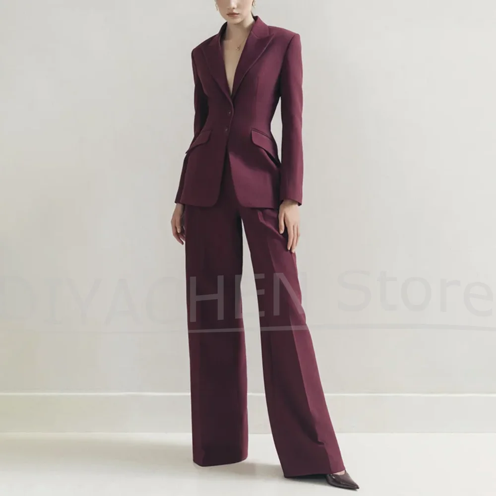 여성용 피크 라펠 수트 세트 슬림핏 패션 싱글 브레스티드 오피스 캐주얼 의상 여성용 우아한 솔리드 컬러 팬츠 세트