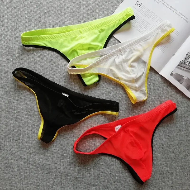 

Men Sexy Mesh T-Back Underwear Thongs Soft Convex Pouch Underpants Low Waist Male Transparent Panties Erotic Hombre Man Lingerie