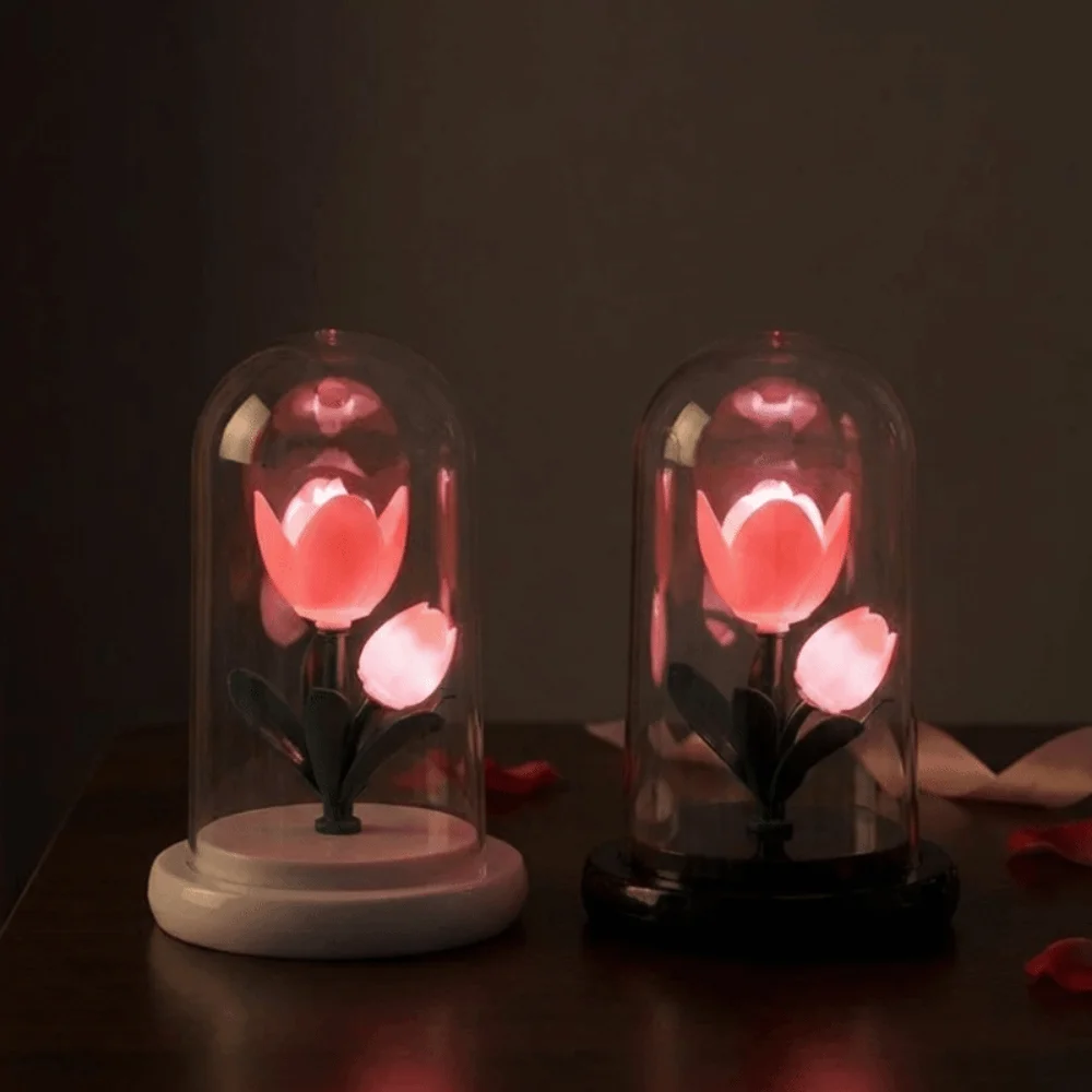

Home Decoration Romantic Eternal Tulip Lamp with Lampshade Pink LED Flower Light Creative Luminous Sleeping Lamp for Women