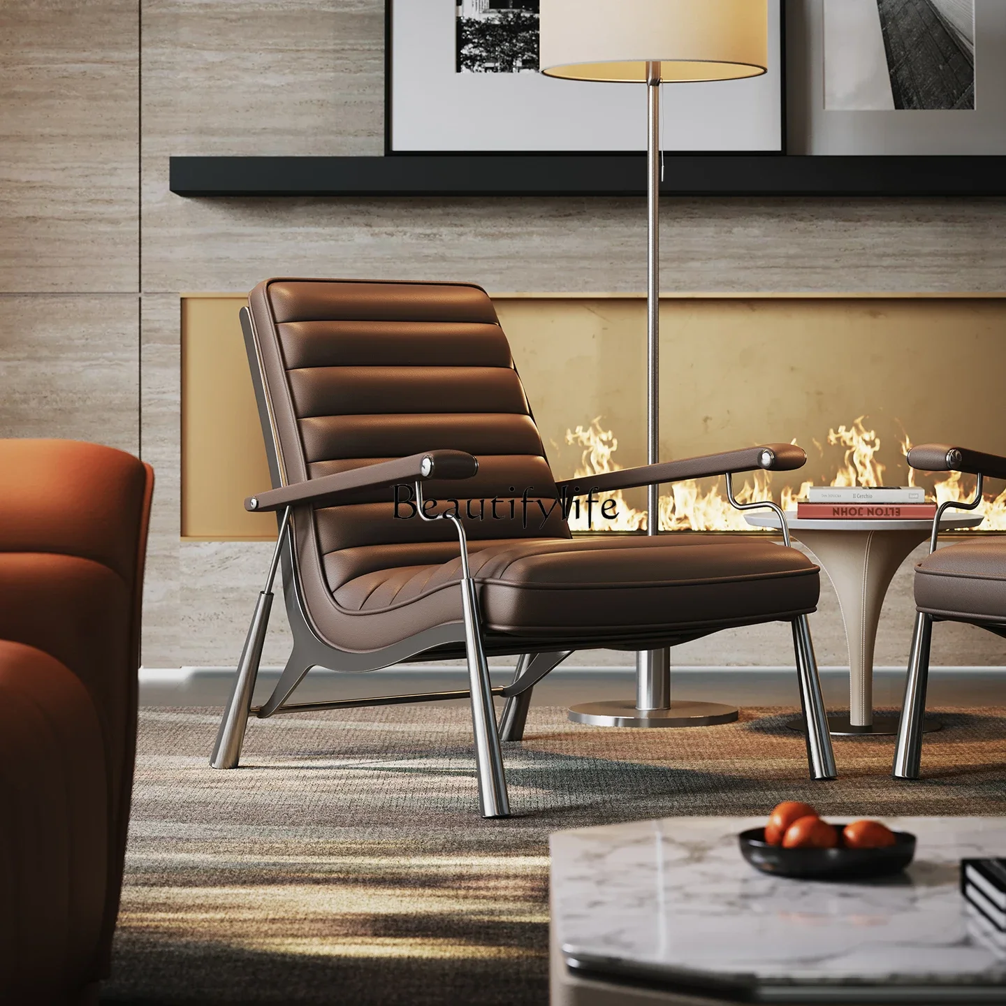 

yj5Italian Style Single Sofa Chair Light Luxury High-End Living Room Home Leather casual Chair