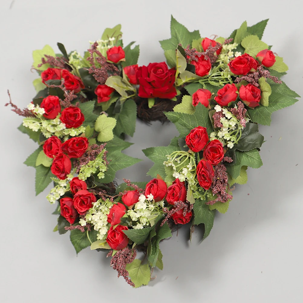 

Heart Shaped Artificial Rose Wreath Valentines Garland Romantic Hanging Ornament for Wall Door Fireplace Artificial Rose Wreath