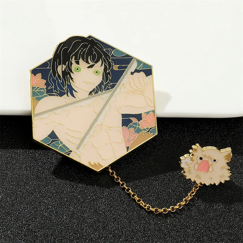Japanese Anime Manga Demon Slayer Hard Enamel Pins Badge Cartoon Character Badge Kimetsu No Yaiba Brooch Backpack Badge view 6