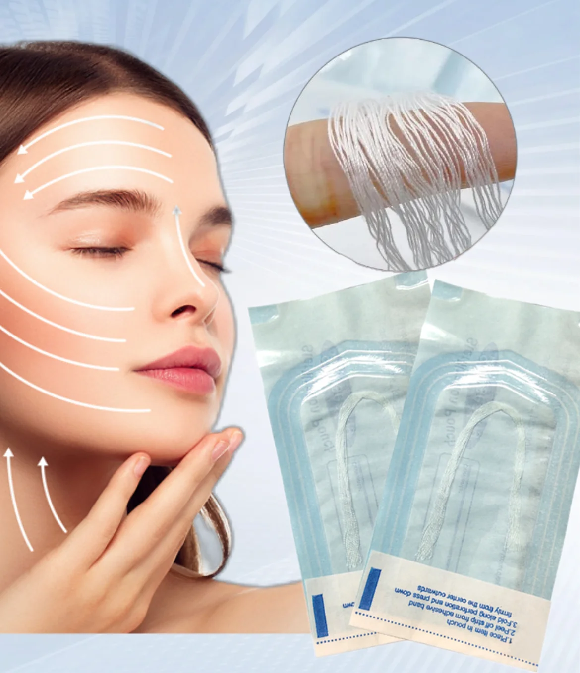 Fios de colágeno absorvente para mulheres, sem agulha, linha de proteína dourada, antienvelhecimento, preenchimento facial, cuidados com a pele