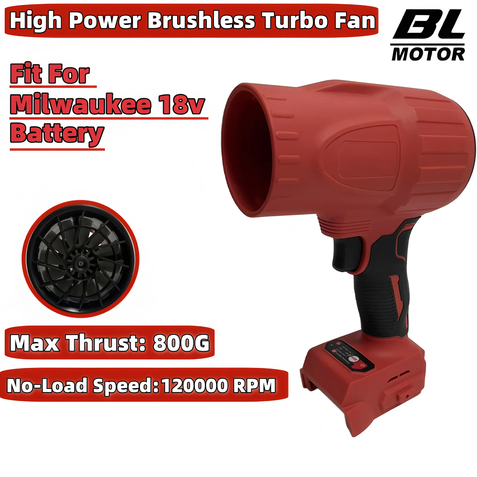 

High Power Cordless Air Blower Brushless Turbo Fan Violent Fan 800g Thrust Handheld Dust Blowing Tool Fit Milwaukee 18V Battery