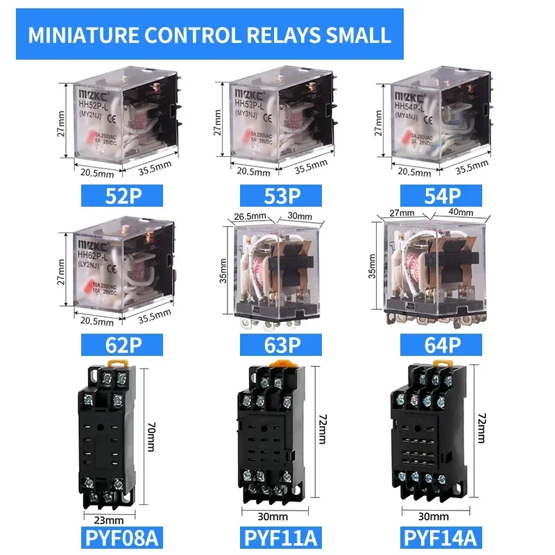 10PCS Miniature control relays Small Intermediate Relay AC 12V  DC C24 AC220 HH52P HH53P HH54P HH62P HH63P HH64P MY2NJ  MY3NJ