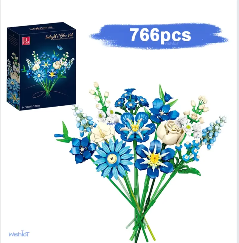 Adult Gift Set DIY JJ9240 Midnight Blue Tulip Simulation Plant Potted Flower Building Bricks Assembly Model Home Decoration