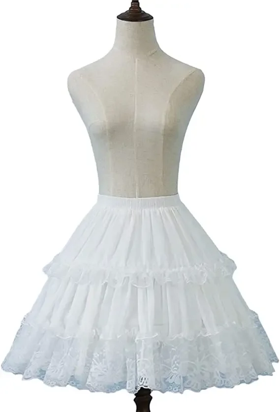 Girls Skirt Short Petticoat Cosplay Lace Fishbone Lolita Slip Liner White Elastic Waist