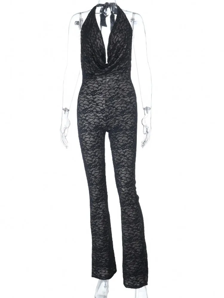 Tute di pizzo da donna solide per la primavera estate fasciatura senza maniche moda allentata streetwear tuta pantaloni a gamba larga pantaloni 2026