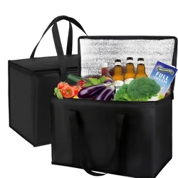 1pc Large Black Insulated Grocery Shopping Bag Reusable and SustainableBag Foldable Tote Transport Hot and Cold Food Camping