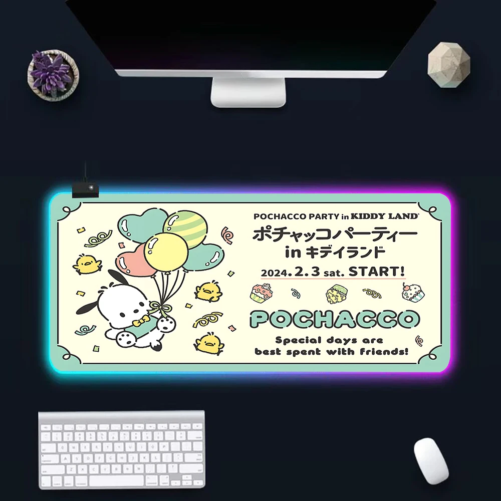 Pochaccos LED Brilhante RGB Mouse Pad, bonito Mousepad, Hangyodons, teclado PC Gamer, Rubber Gaming Computer Mausepad
