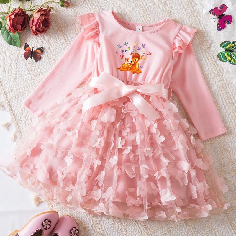 Bambi Prinzessin Kleid Mädchen Kleid Frühling Herbst Kinder lang ärmelig für Kinder Party kleidung Cartoon Tüll Party kleider 2-6y