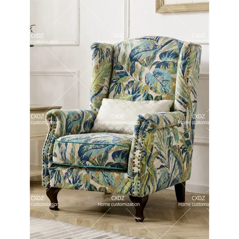 Retro Fabric Tiger Chair High Back Leisure Armchair for Living Room Bedroom Personalized Floral Pattern Single Sofa Seat