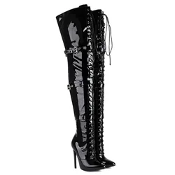 Red Black Night Club Party Queen Boots Over The Knee Boots High Heels Women Elastic Boots Sexy Plus Size Stiletto Heel Shoes