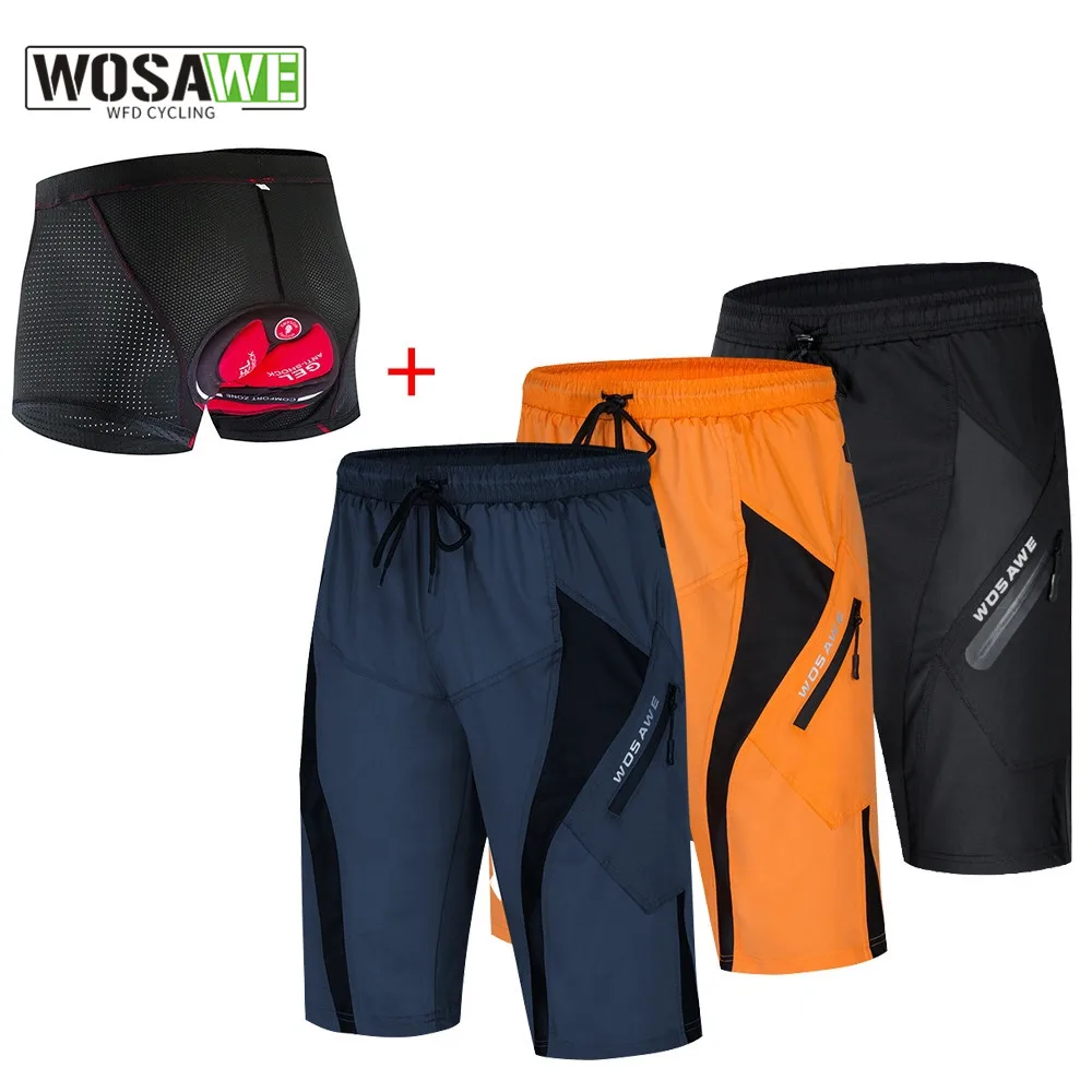 WOSAWE Summer Men\'s MTB Bike Shorts Downhill Road Gel Padded Shorts Cycling Shorts Outdoor Sports Casual Short Pants Trousers