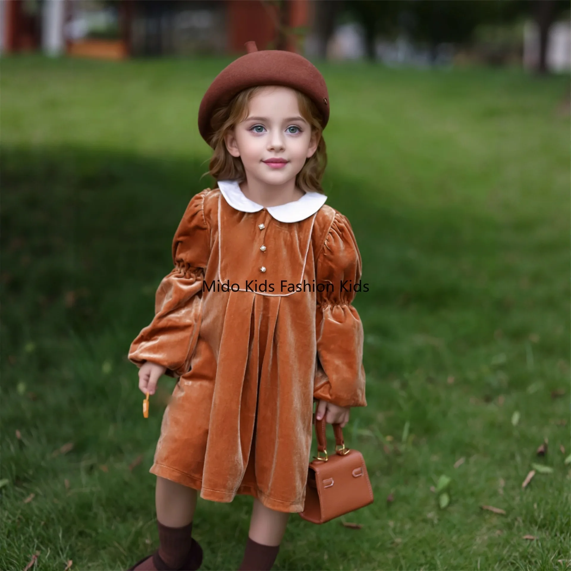 

Бархатное платье для девочек, осенне-зимнее утолщенное платье принцессы средней длины на флисовой подкладке для торжественных случаев для девочек