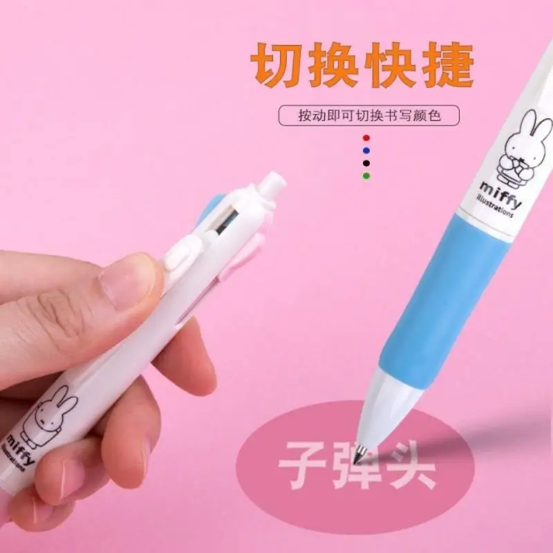 Miffy coelho novo caneta esferográfica de quatro cores kawaii dos desenhos animados tipo imprensa cabeça bala estudante silicone anti deslizamento 0.5 assinatura caneta