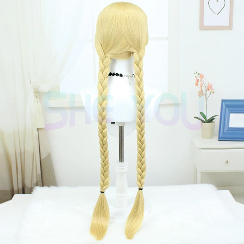 Game Cammy Cosplay Wig Golden Double Braid Character Heat Resistant Synthetic Hair Women Fantasia Halloween Carnival Party