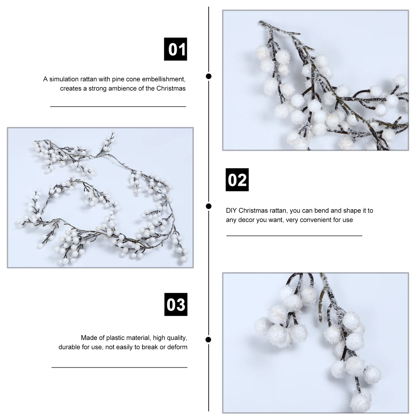 

Christmas Decorative Rattan Pine Cone Embellishment Plastic Simulated Cane For Holiday Home Decoration Simple Style