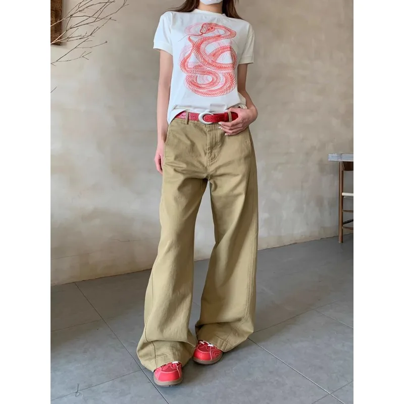

American Retro Casual Wide Leg Pants Women Trendy Street Splicing Trousers Loose Fit Casual Pants for Youth 2025 Summer