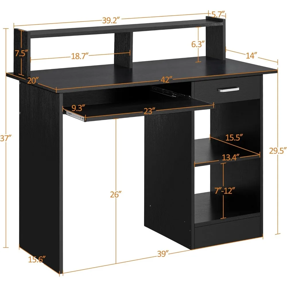 مكتب مكتب منزلي خشبي مع أدراج، وصينية لوحة مفاتيح قابلة للسحب، وقفص للدراسة واستخدام الكمبيوتر المحمول