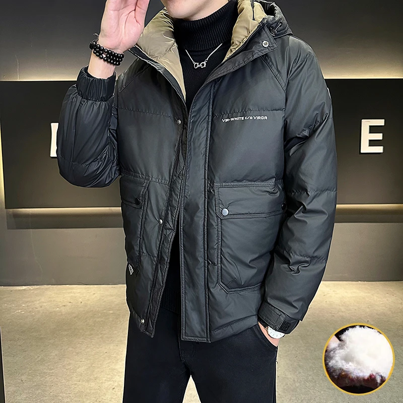 Men Down Jacket Autumn Winter Solid Color Fashion Casual Loose Large Pocket Outdoor Travel Hooded Coat Men Warm padded Clothing