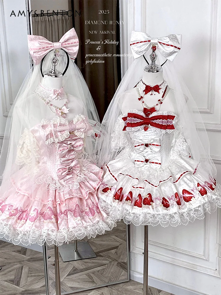 Splendido abito da sposa per compleanno in stile principessa, fascia alta, elegante, con fiocco, spalle scoperte, dolce e carino, maxi abiti slim per le donne Lolita