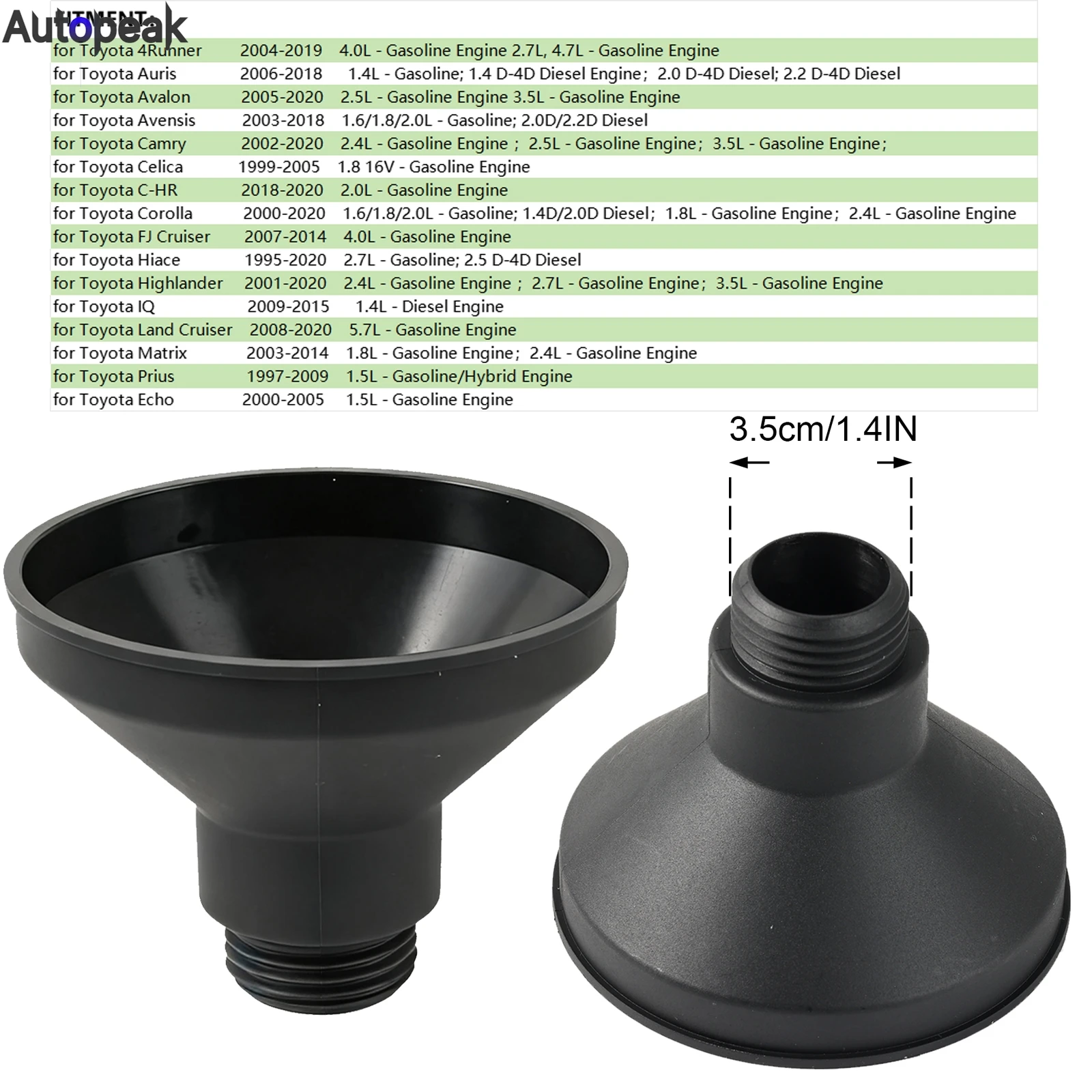 Spill-Proof Threaded Engine Oil Funnel Filler for Toyota Corolla Camry RAV4 Yaris Echo Sienna Tacoma Spill Proof Oil Change Tool