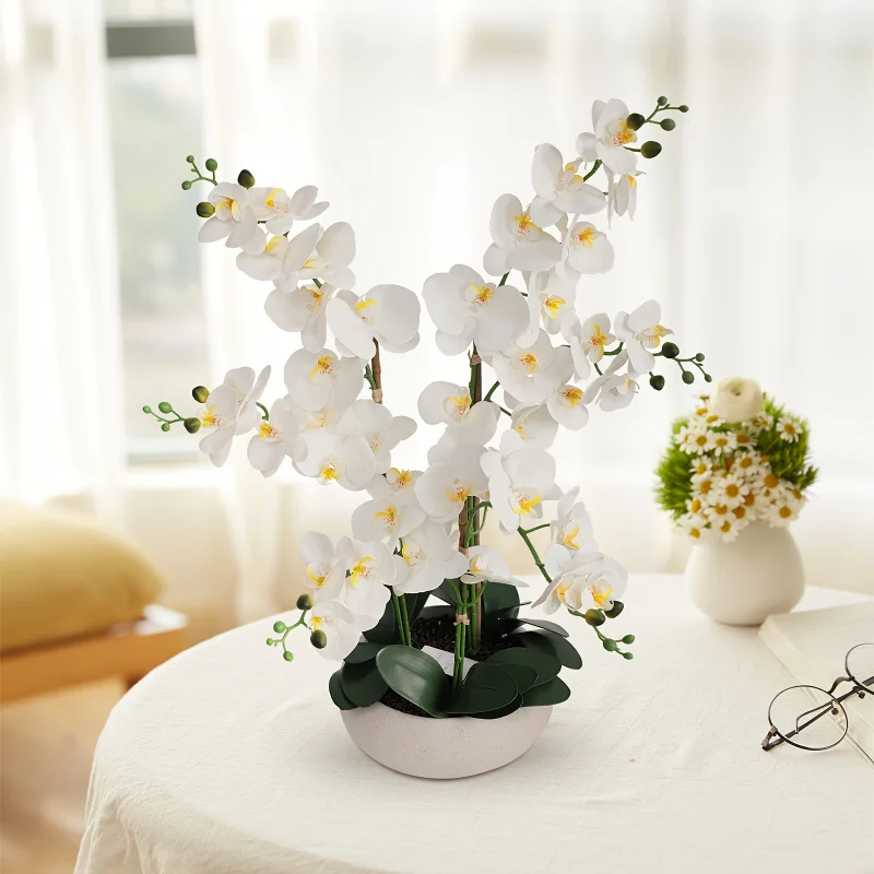 

24" White Artificial Flowers bonsai Orchid in Ceramic- Real Touch Fake Phalaenopsis Flowers for Floor & Table Decor USA