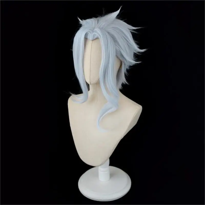 Genshin Impact Dottore Peruca Cosplay, Cabelo Azul Claro, Resistente ao Calor, Sintético, Acessórios para Festa de Halloween, Adereços