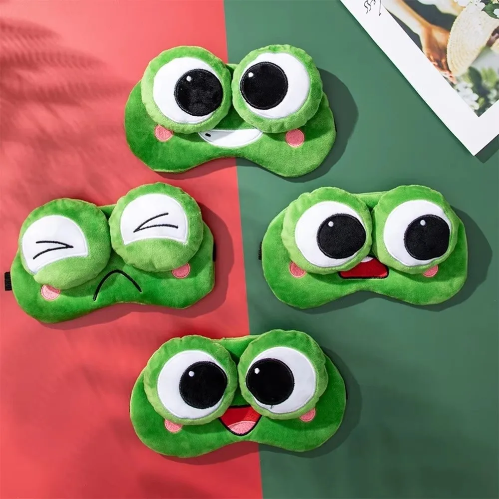 Lovely Cartoon Frog Sleep Eye Mask Skin-friendly Green Big Eyes Sleep Mask Breathable Shading Sleeping Eye Cover Travel Nap