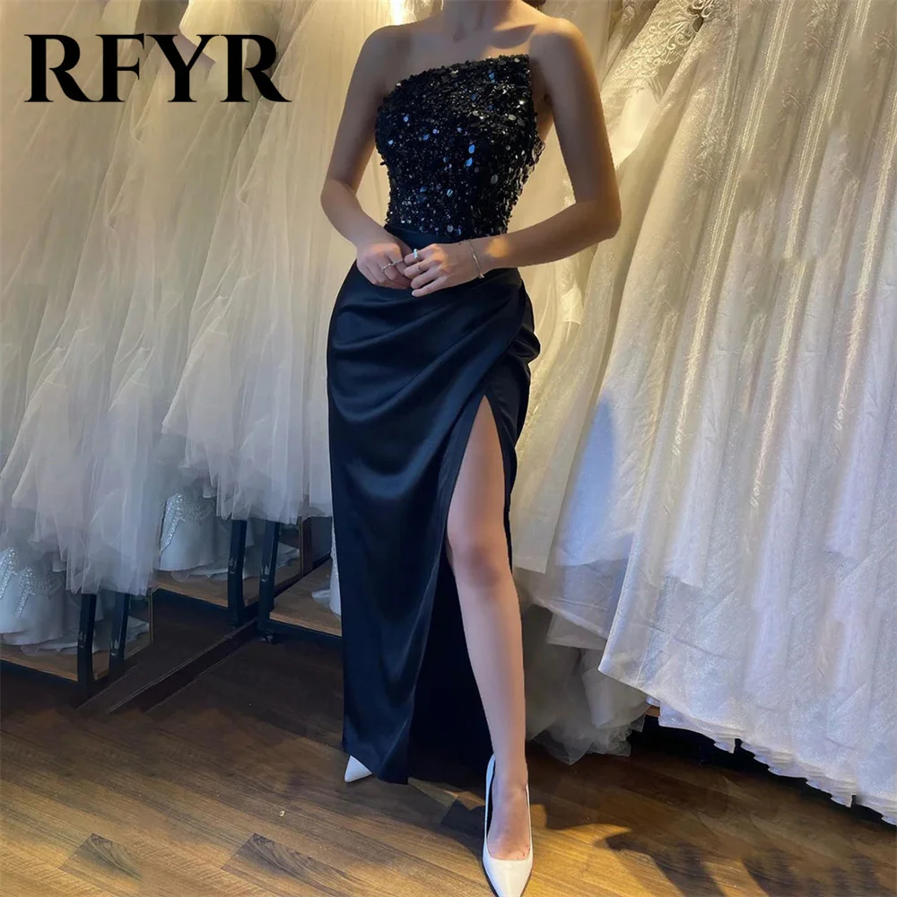 

RFYR Glitter Black Prom Dresses 2024 Sexy Evening Dresses Side Split Mermaid Party Dresses Sequin Sleeveless вечернее платье