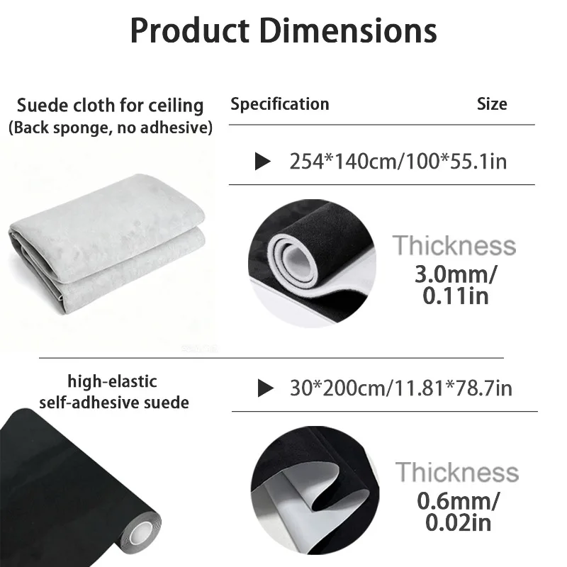 254x140cm High Weight Suede Fabric 3mm Sponge Back Non Adhesive Elastic Color Fast Cloth for Car Trunk Luggage Liner Renovation