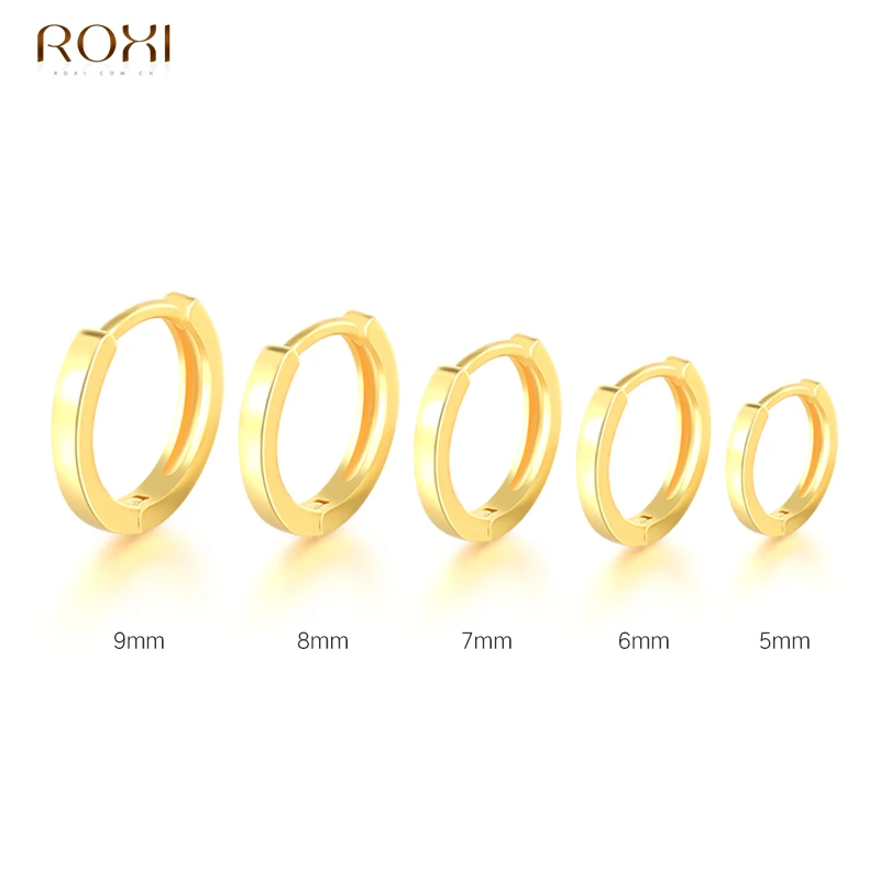 ROXI Minimalism Pendientes Round Glossy Hoop Earrings for Women Cartilage Kolczyki 925 Sterling Silver Fine Jewelry 5/6/7/8/9mm