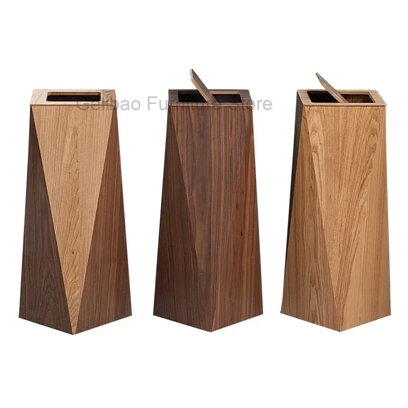 Wooden Creative Garbage Bin With Cover Nordic Net Red Light Luxury Bathroom Trash Can Hotel Office Home Stay Waste Disposer