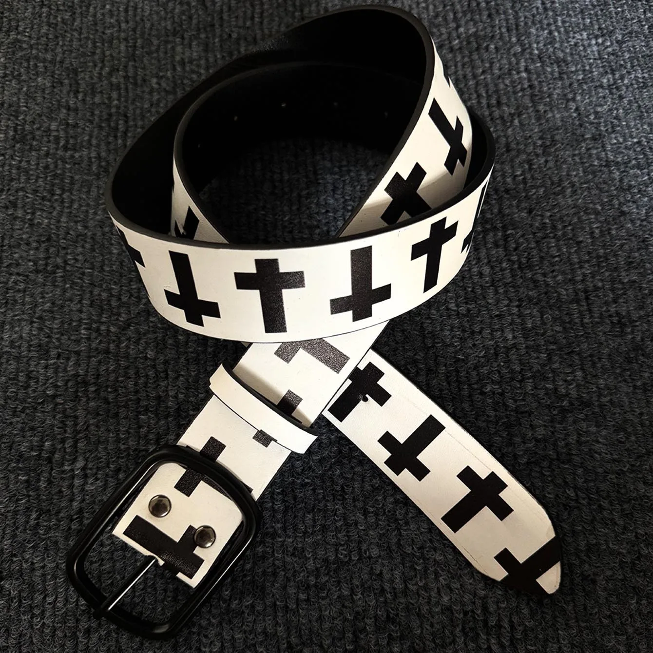Fashion Printed Belt Retro Male Belts for Men Women Business PU Leather Belt Cross Pattern Jeans Pants Waistband Y2K Strap