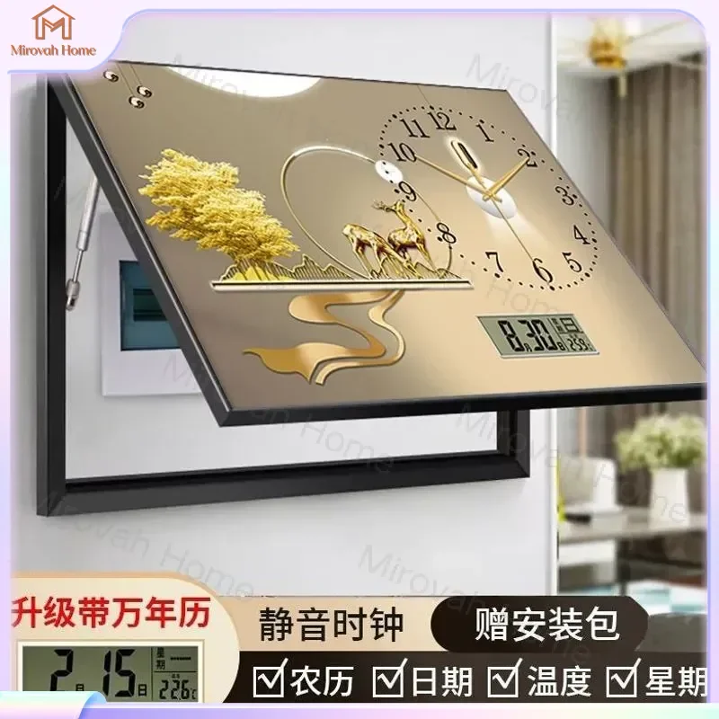 For Meter Box Cover Decorative Painting Modern Simple Wall Art with Clock Electronic Calendar No Drill Distribution Box Hide