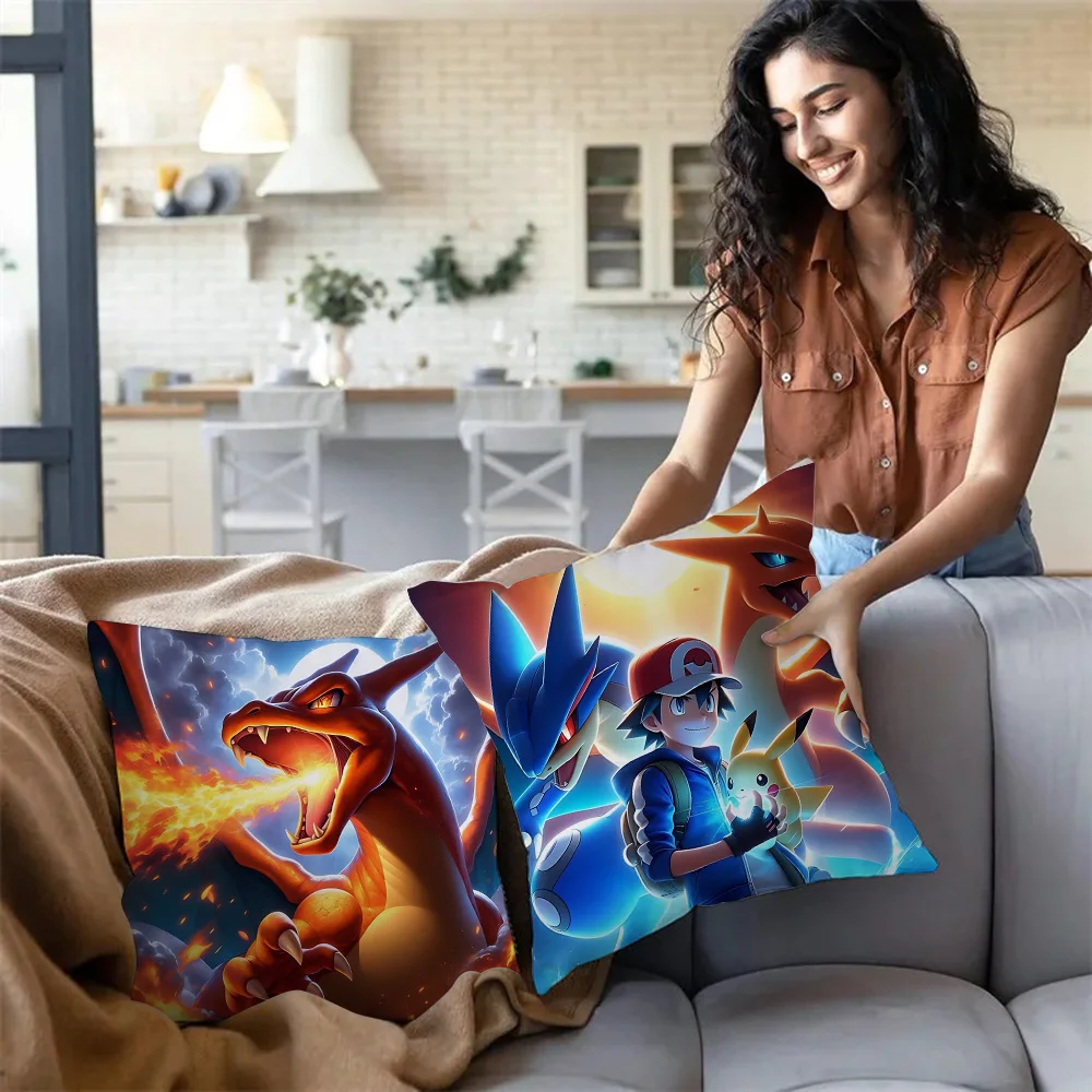 Pillow Covers Cartoon Charizards Sofa Decorative Home Double-sided Printing Short Plush Cute Cushion Cover