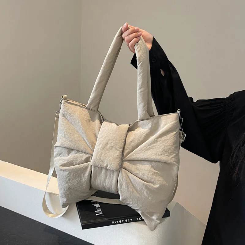 

Корейская большая вместительная сумка с бантом, женская сумка на плечо, нишевая холщовая сумка через плечо