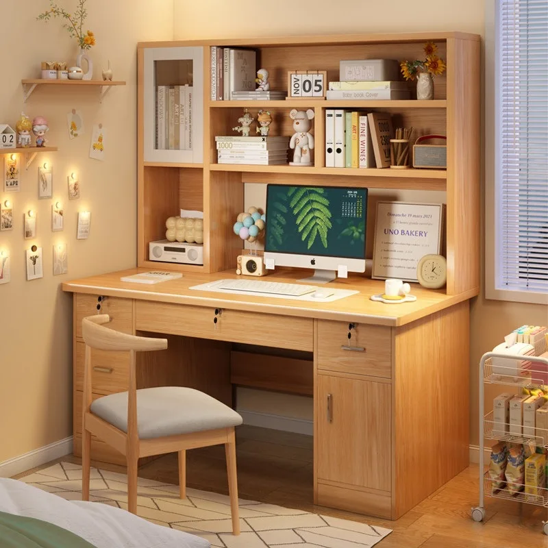 Computer Desk Desktop Bookshelf Bookcase Integrated Table Bedroom Writing Desk Student Home Study Computer Table Laptop Stand